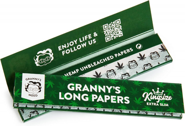 6x Granny's Organic Long Papers extra Slim aus Hanf | King Size | 36 Blatt ungebleicht