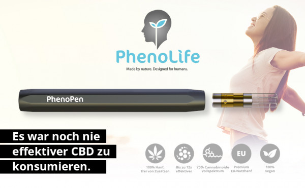 PhenoPen - Der PREMIUM CBD LIQUID Vape Pen - Inhalator mit über 75% Cannabinoid Konzentrat 360mg CBD