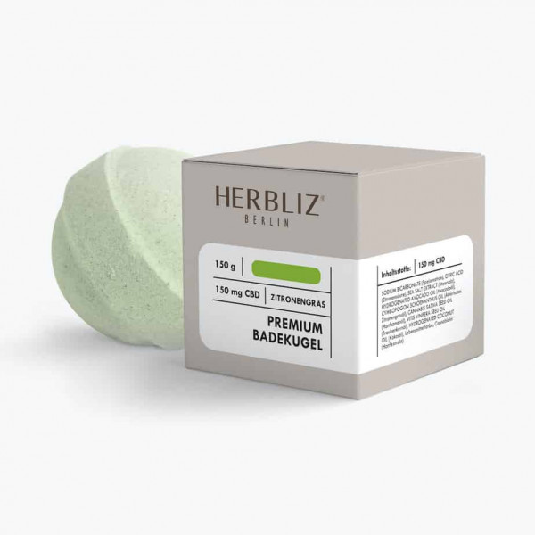 Herbliz - CBD Premium Badekugel - CBD Kosmetik (150mg) CBD - 150g Zitronengras